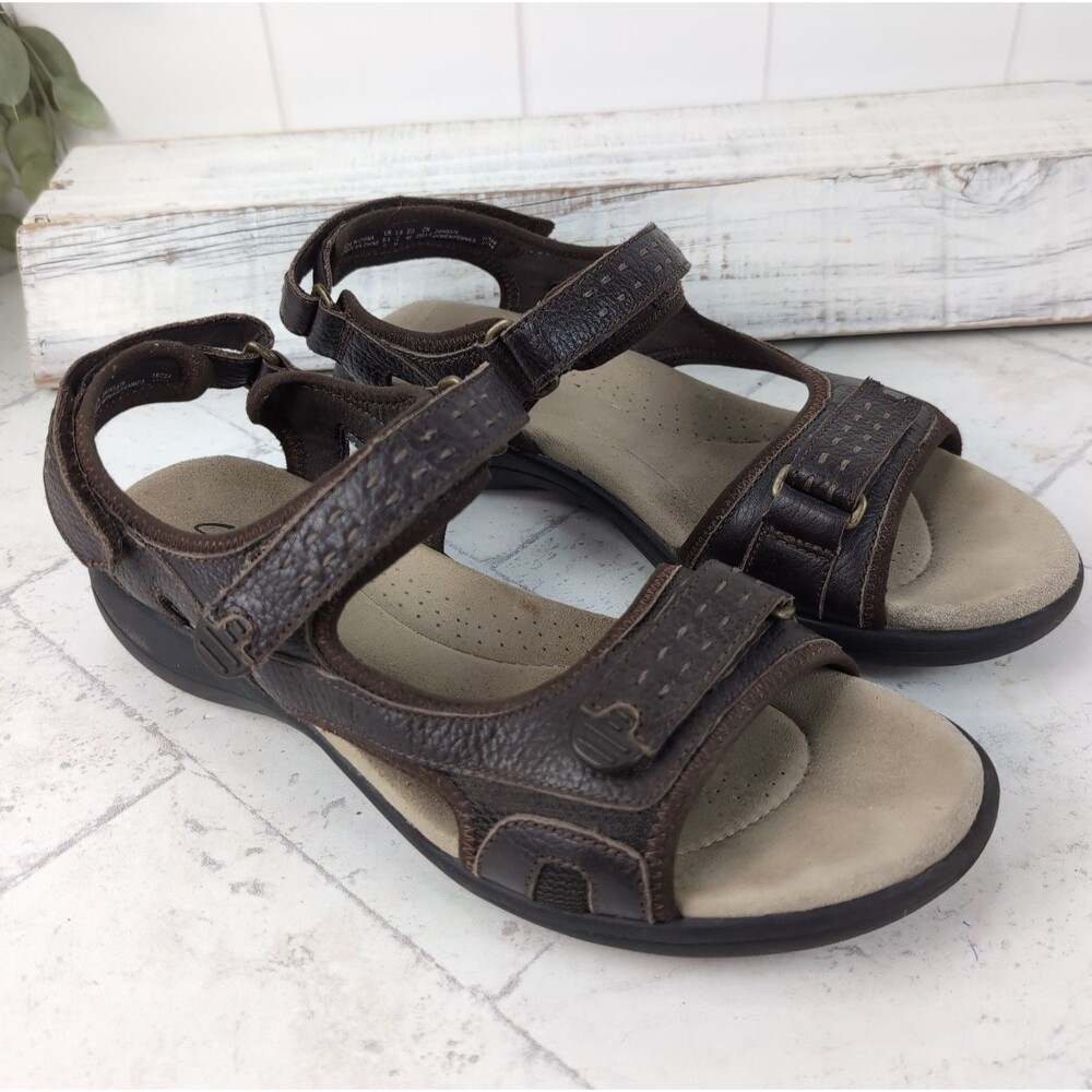 Clarks Collection Sandals Size 9M Dark Brown Leather Strappy Slingback Shoes